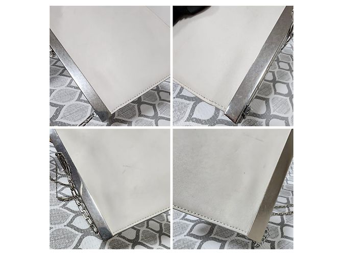 Céline Borsa a spalla media con chiusura in pelle di vitello liscia Off-White - vista 8