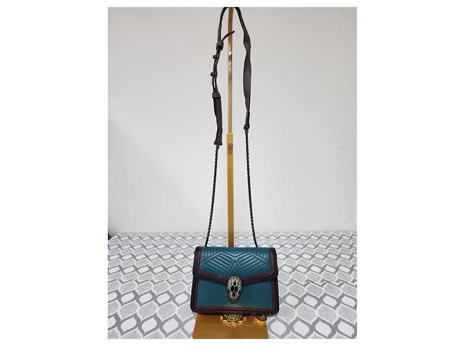 Autre Marque Borsa a tracolla mini Serpenti Forever in pelle Diamond Blast Bvlgari verde teal/bordeaux/nero - vista 13