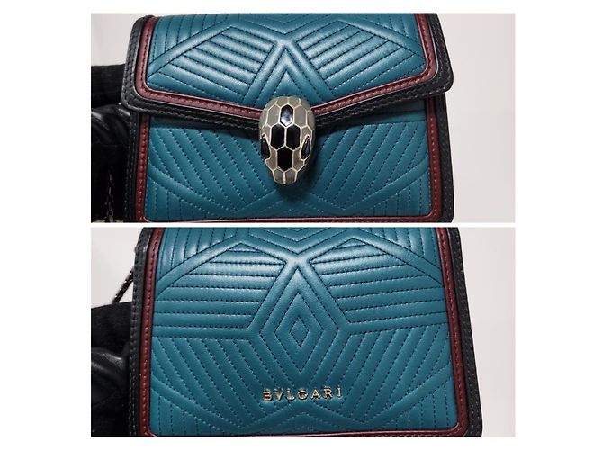 Autre Marque Borsa a tracolla mini Serpenti Forever in pelle Diamond Blast Bvlgari verde teal/bordeaux/nero - vista 4