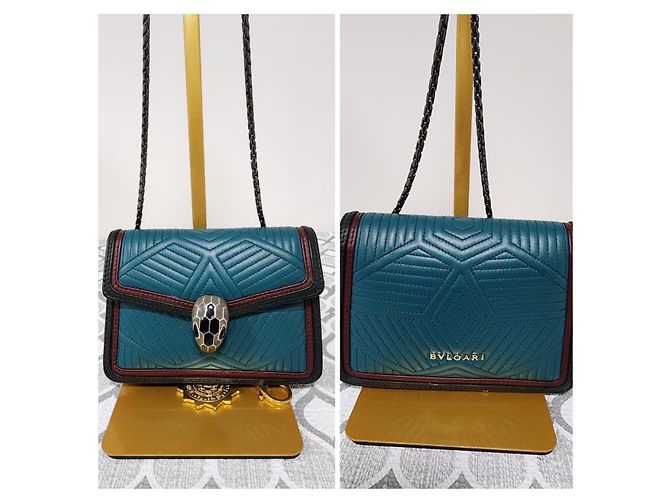 Autre Marque Borsa a tracolla mini Serpenti Forever in pelle Diamond Blast Bvlgari verde teal/bordeaux/nero - vista 5