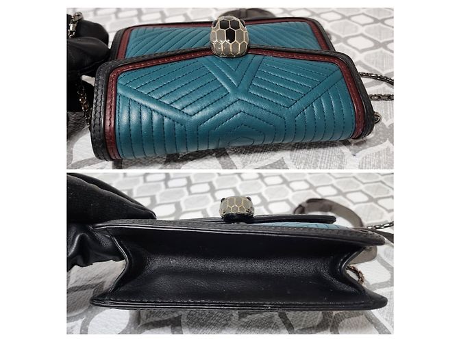 Autre Marque Borsa a tracolla mini Serpenti Forever in pelle Diamond Blast Bvlgari verde teal/bordeaux/nero - vista 7