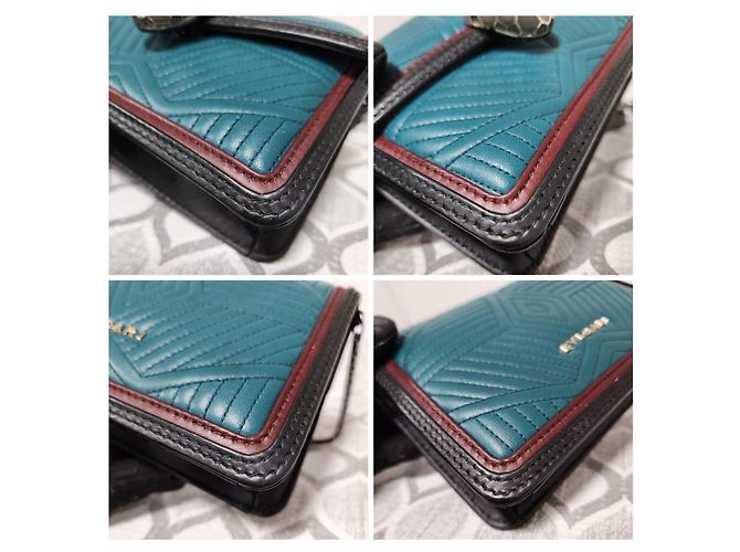 Autre Marque Borsa a tracolla mini Serpenti Forever in pelle Diamond Blast Bvlgari verde teal/bordeaux/nero - vista 9