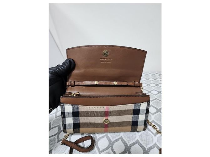 Borsa a tracolla/chain Burberry Henley House Check marrone/beige - vista 13