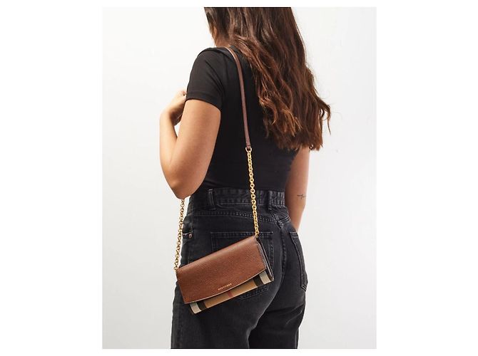 Borsa a tracolla/chain Burberry Henley House Check marrone/beige - vista 15