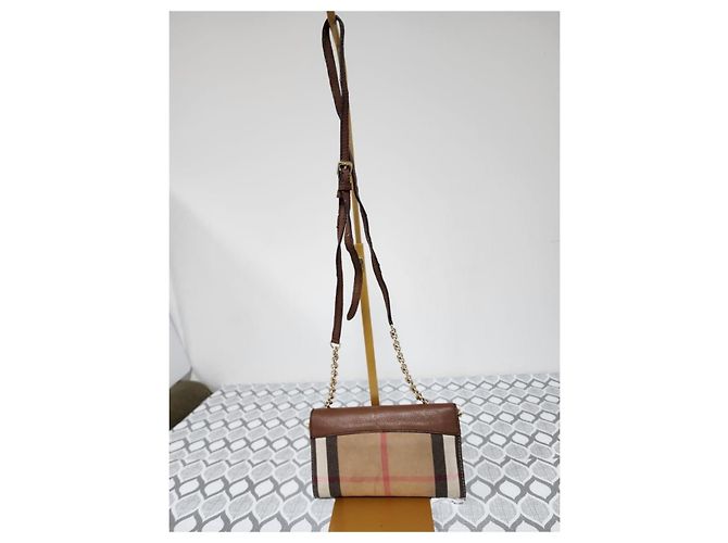 Borsa a tracolla/chain Burberry Henley House Check marrone/beige - vista 3