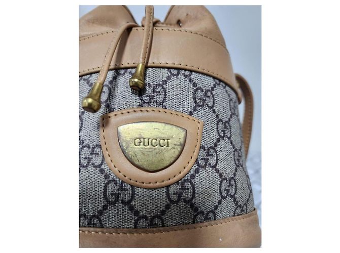 GUCCI Vintage Monogramm Canvas Mini Zugbeutel Tasche Braun/Beige - Ansicht 10