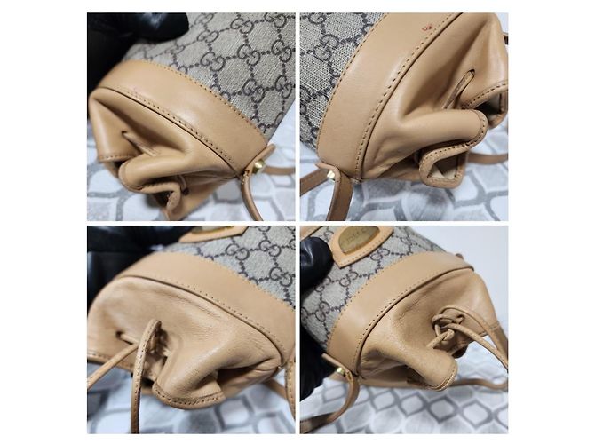 GUCCI Vintage Monogramm Canvas Mini Zugbeutel Tasche Braun/Beige - Ansicht 13
