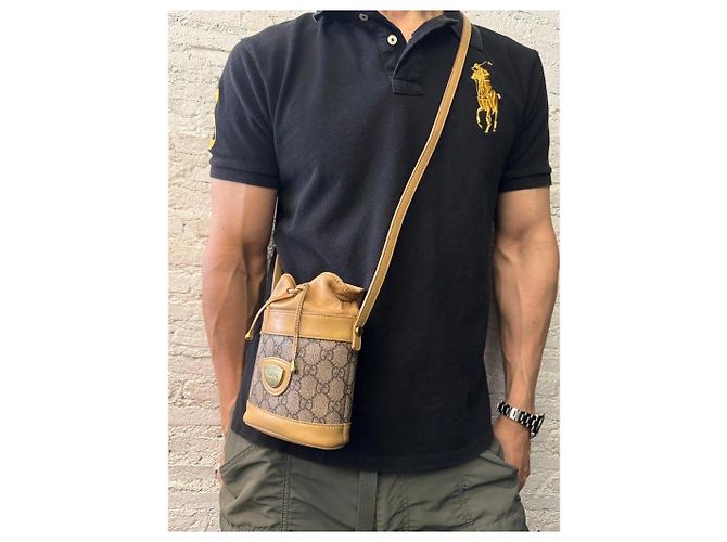 GUCCI Vintage Monogramm Canvas Mini Zugbeutel Tasche Braun/Beige - Ansicht 15