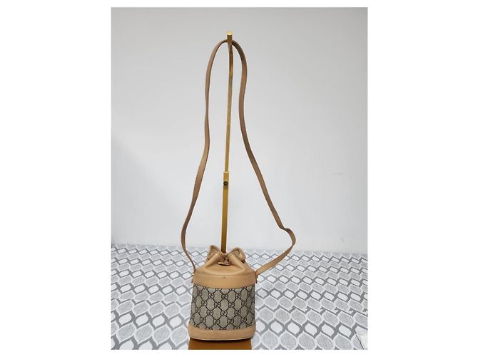 GUCCI Vintage Monogramm Canvas Mini Zugbeutel Tasche Braun/Beige - Ansicht 3