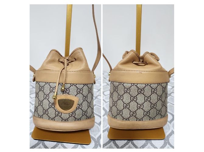 GUCCI Vintage Monogramm Canvas Mini Zugbeutel Tasche Braun/Beige - Ansicht 4