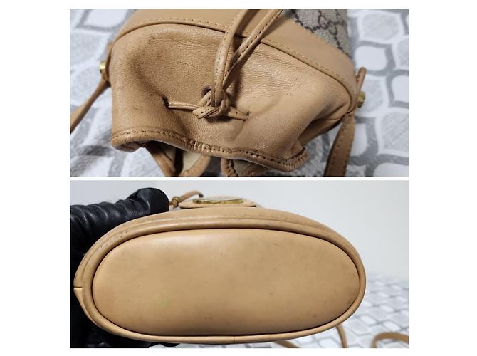 GUCCI Vintage Monogramm Canvas Mini Zugbeutel Tasche Braun/Beige - Ansicht 5