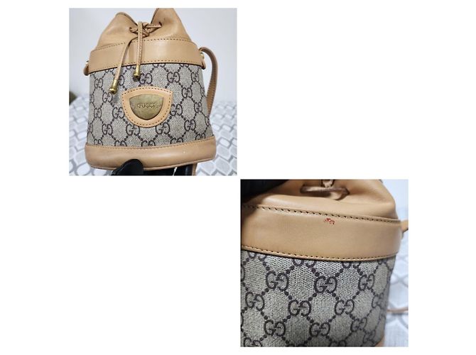 GUCCI Vintage Monogramm Canvas Mini Zugbeutel Tasche Braun/Beige - Ansicht 6
