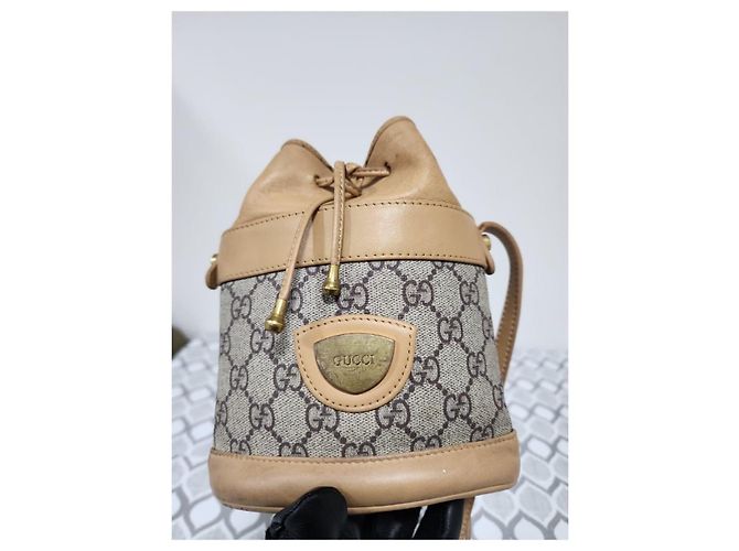 GUCCI Vintage Monogramm Canvas Mini Zugbeutel Tasche Braun/Beige - Ansicht 8
