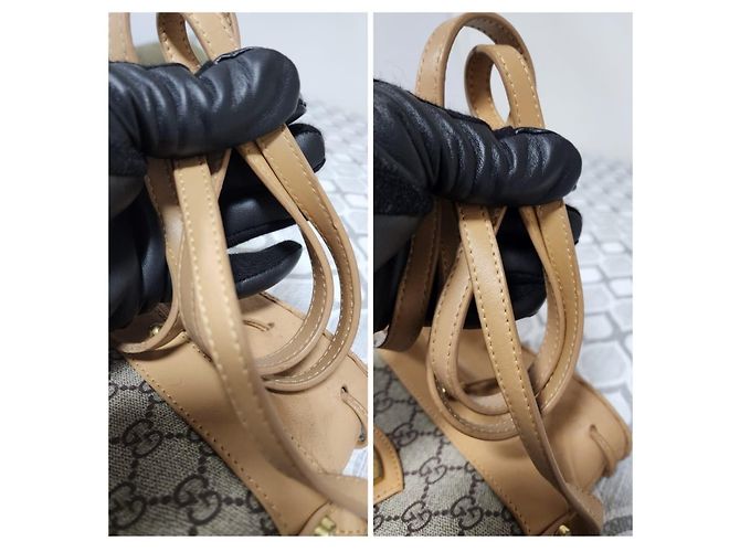 GUCCI Vintage Monogramm Canvas Mini Zugbeutel Tasche Braun/Beige - Ansicht 9