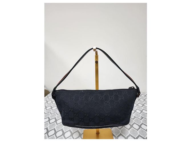 Borsa da barca in tela GG Gucci con tracolla Web Nero - vista 3