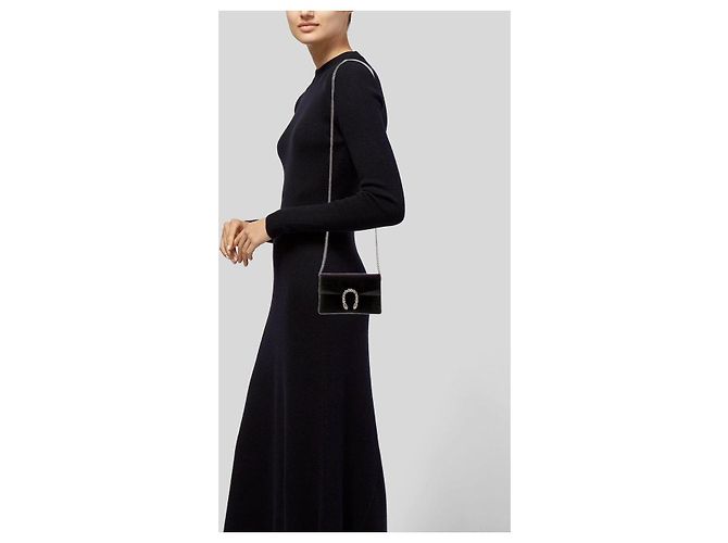 Borsa a tracolla Gucci Velvet Super Mini Dionysus Nera Nero - vista 11