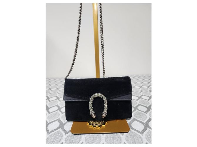 Borsa a tracolla Gucci Velvet Super Mini Dionysus Nera Nero - vista 4
