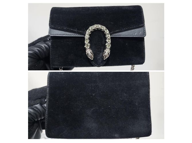 Borsa a tracolla Gucci Velvet Super Mini Dionysus Nera Nero - vista 7