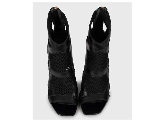 Louis Vuitton Black Mesh & Leather Open Toe Ankle Boots Sz 38.5 pre-owned - view 2