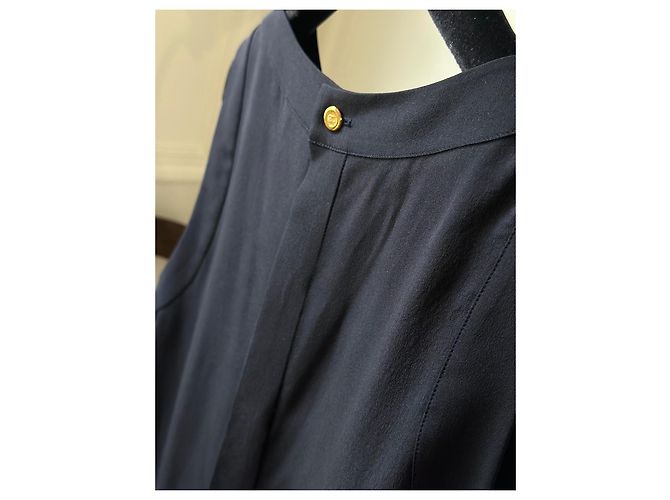 Seltene Vintage Chanel marineblaue Bluse Dunkelblau - Ansicht 2