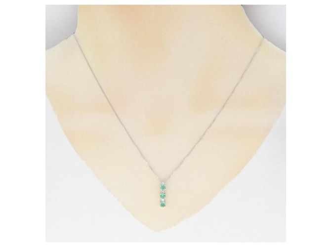 Autre Marque Collana in oro bianco Au750 con smeraldi e diamanti Argento - vista 6
