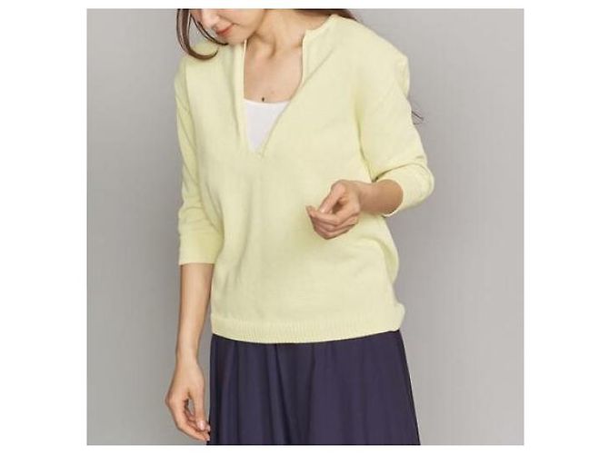 Autre Marque BEAUTY&YOUTH UNITED ARROWS Pullover aus Baumwolle und Polyester mit tiefem Bootsausschnitt Gelb - Ansicht 3