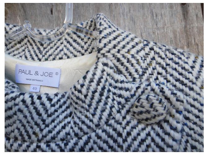 Cappotto Paul & Joe in lana spina di pesce bianco e grigio Taglia 40 - vista 8
