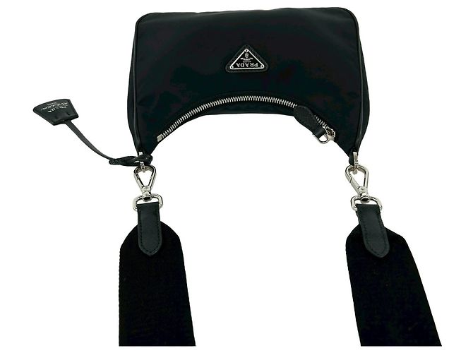 Borsa a Spalla Prada Re-Edition 2005 in Pelle Saffiano Re-Nylon Nero - vista 4