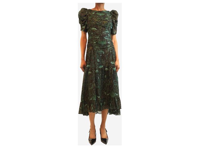 Ulla Johnson Chiffon-Midi-Kleid Marte Rainforest - Größe UK 6 Grün - Ansicht 3