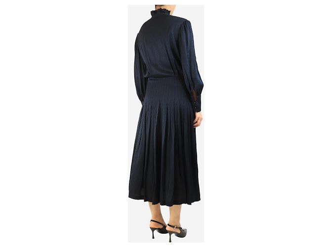 Saint Laurent Navy Hahnentritt Midi-Kleid - Größe UK 12 Marineblau - Ansicht 2