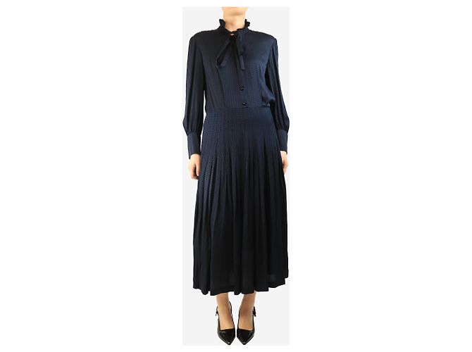 Saint Laurent Navy Hahnentritt Midi-Kleid - Größe UK 12 Marineblau - Ansicht 3