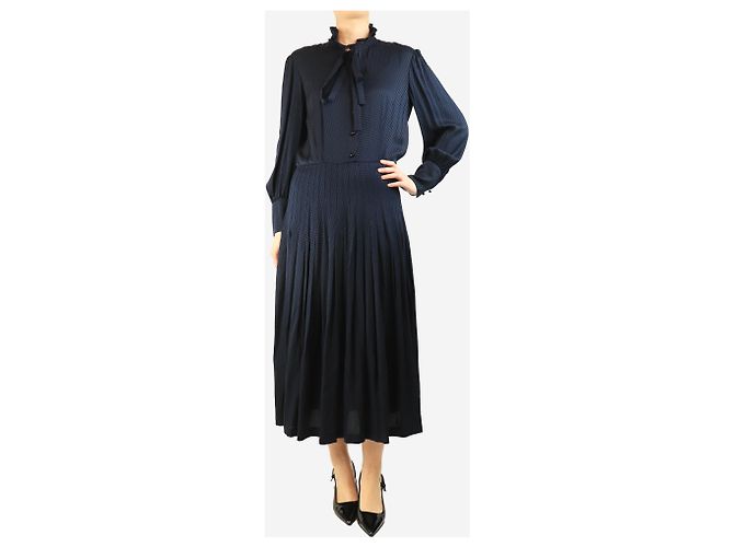 Saint Laurent Navy Hahnentritt Midi-Kleid - Größe UK 12 Marineblau - Ansicht 4