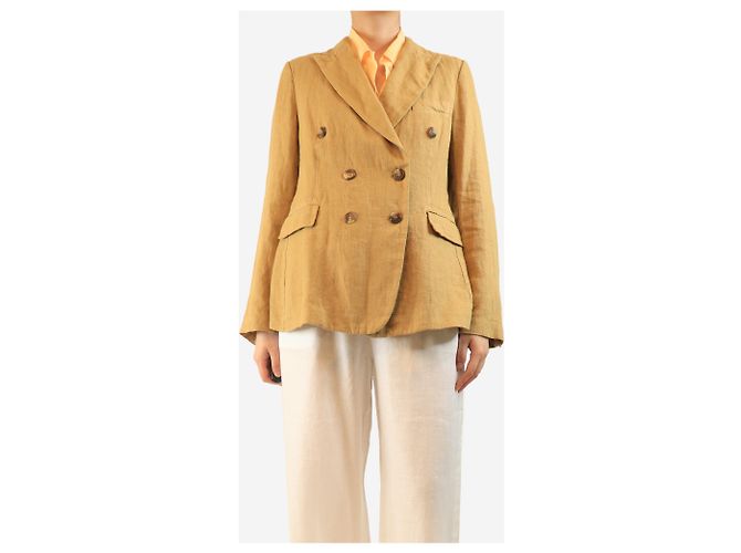 Autre Marque Tan double-breasted linen jacket - size UK 12 Beige - view 3