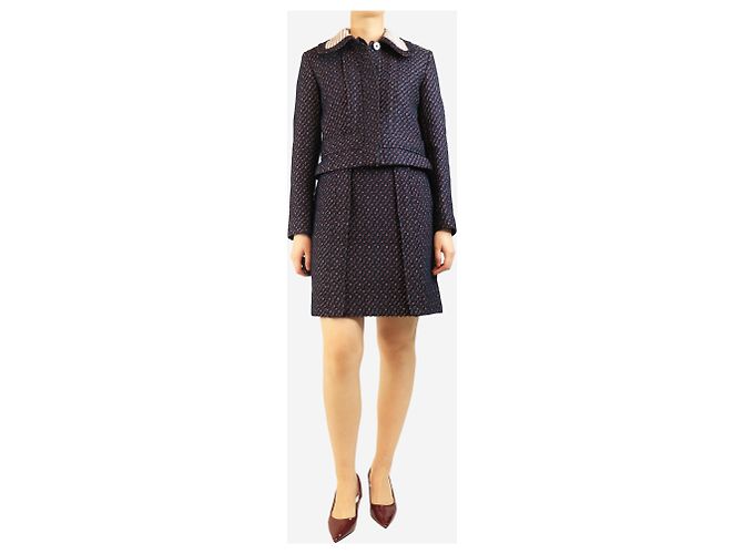 Carven Navy Jacquard-Jacke und Rock-Set - Größe UK 10 Marineblau - Ansicht 3