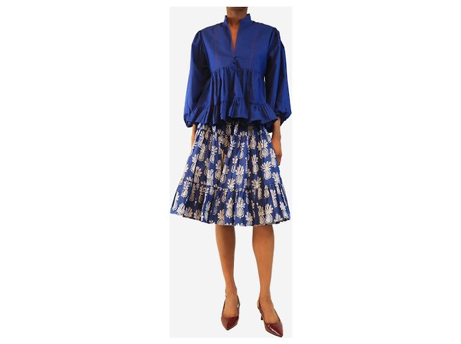 Autre Marque Conjunto de top y falda de popelín de algodón azul - tamaño XS - vista 3