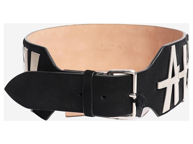 Alaïa Breiter Gürtel aus Metall und Leder mit schwarzem Motiv - Ansicht 3