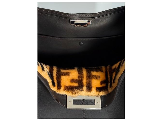 Borsa Fendi Peekaboo X Lite Pelle Marrone Scuro e Pelliccia - vista 5