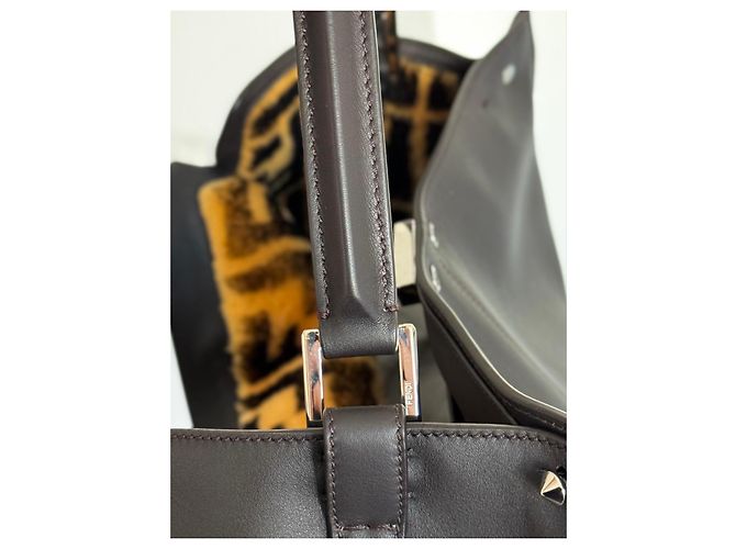 Borsa Fendi Peekaboo X Lite Pelle Marrone Scuro e Pelliccia - vista 8