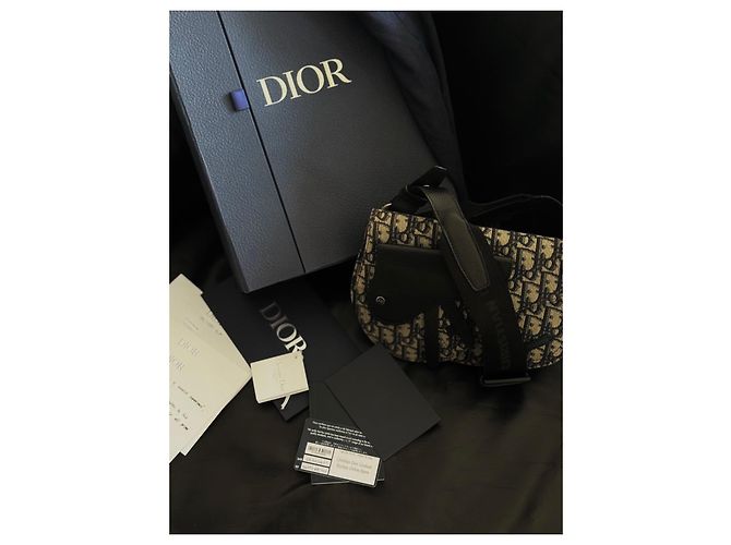 Pochette Saddle Dior Oblique Jacquard Nero Beige - vista 2
