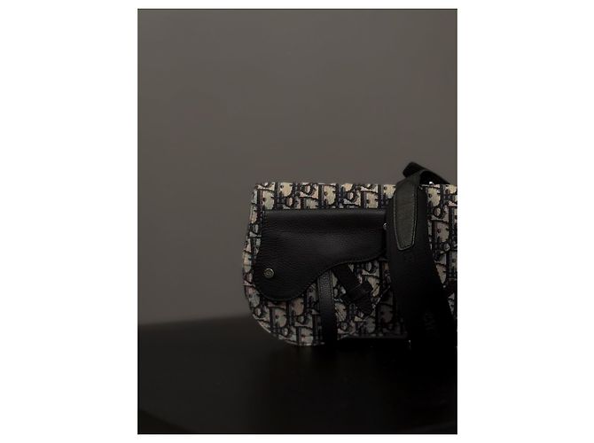Pochette Saddle Dior Oblique Jacquard Nero Beige - vista 3