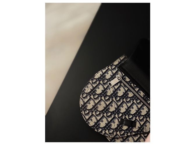 Pochette Saddle Dior Oblique Jacquard Nero Beige - vista 4