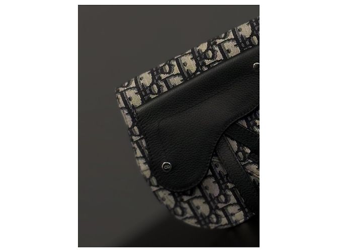 Pochette Saddle Dior Oblique Jacquard Nero Beige - vista 6