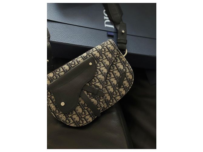 Pochette Saddle Dior Oblique Jacquard Nero Beige - vista 9