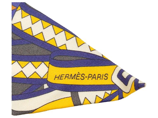 Hermès Oro Les Flots Du Cheval Sciarpa in Seta Twilly Blu scuro - vista 2