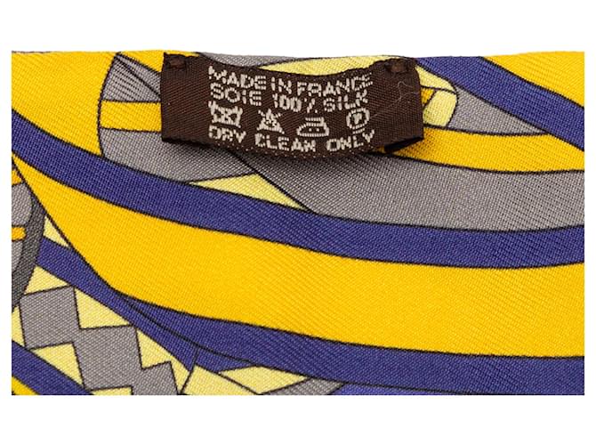 Hermès Oro Les Flots Du Cheval Sciarpa in Seta Twilly Blu scuro - vista 4
