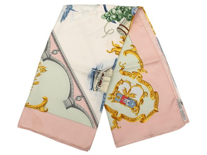 Sciarpa Hermès Carré 90 Bordeaux Porte Oceane Rosa Multicolore - vista 2