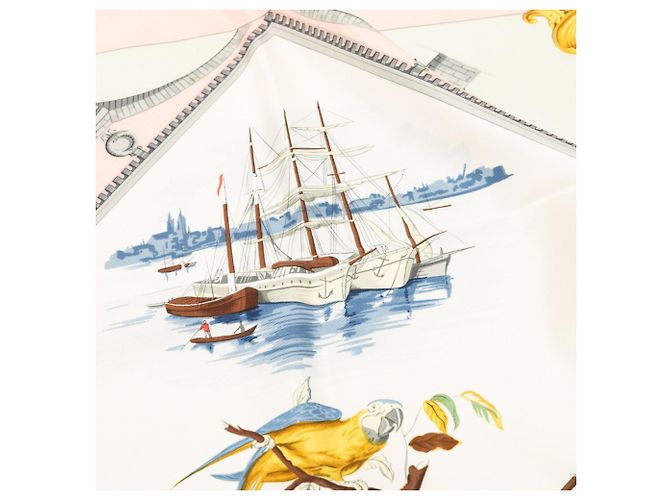Sciarpa Hermès Carré 90 Bordeaux Porte Oceane Rosa Multicolore - vista 4