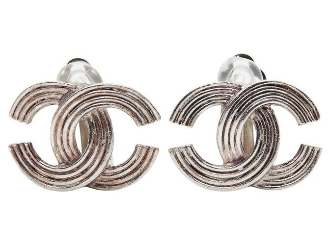 Chanel Coco Mark Logo Clip Ohrringe Silber - Ansicht 2