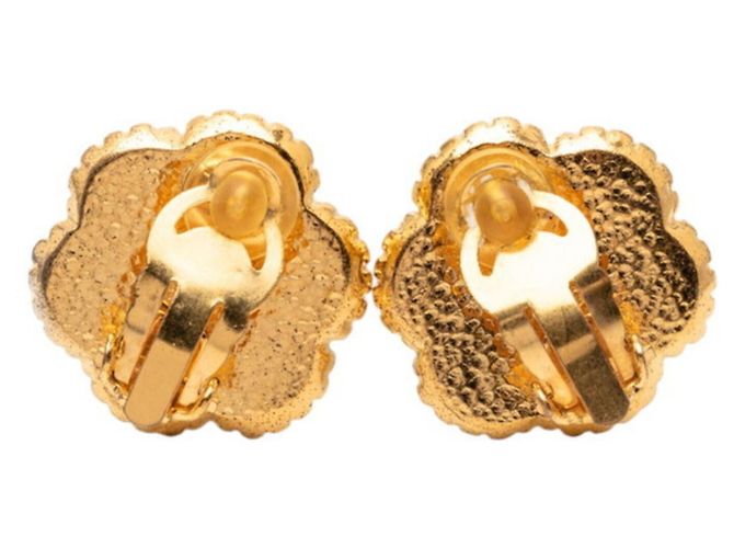 Vintage Chanel Ohrringe mit Coco Mark Blumenmotiv Golden - Ansicht 2