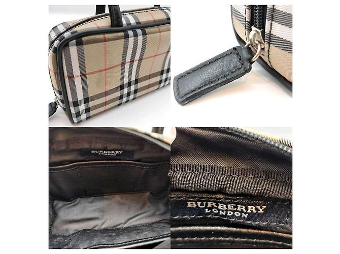 Borsa in tela e pelle beige Burberry - vista 5